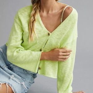 Velvet by Graham & Spencer Linen Cotton Cardigan in Lime Size XS